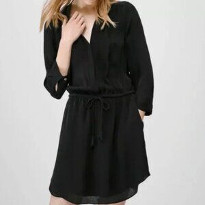 Aritzia Babaton Silk Black Drawstring Shirt Dress, Size Small
